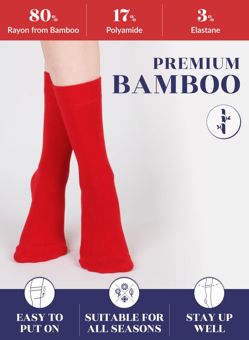 Hugh Ugoli Women Rayon Dress Socks, Extremely Soft Thin Crew Socks for Business, Trouser & Casual, Non-Binding & Breathable, Red, 3 Pairs, Shoe Size: 6-9 - Image 4